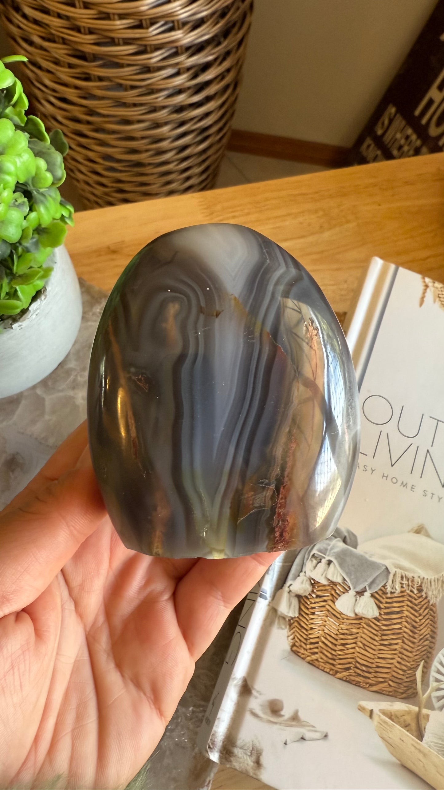 Banded Orca Agate with Pink moss