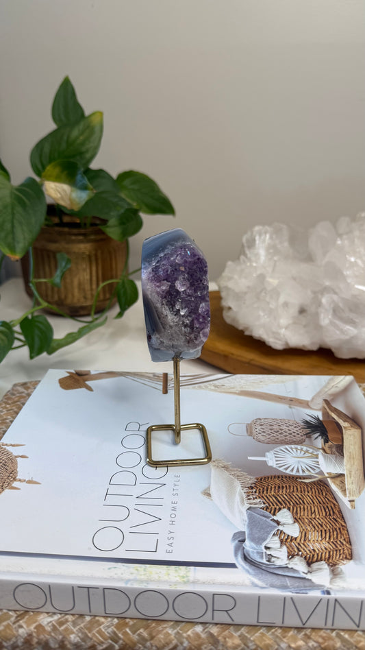 Amethyst with Agate on stand