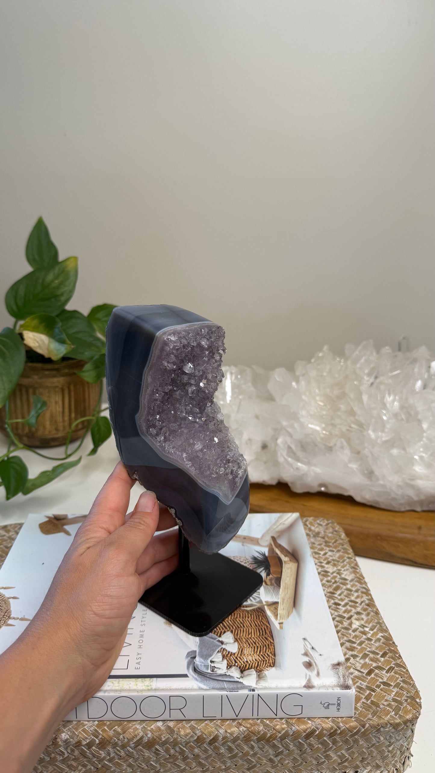 Amethyst with Agate on stand