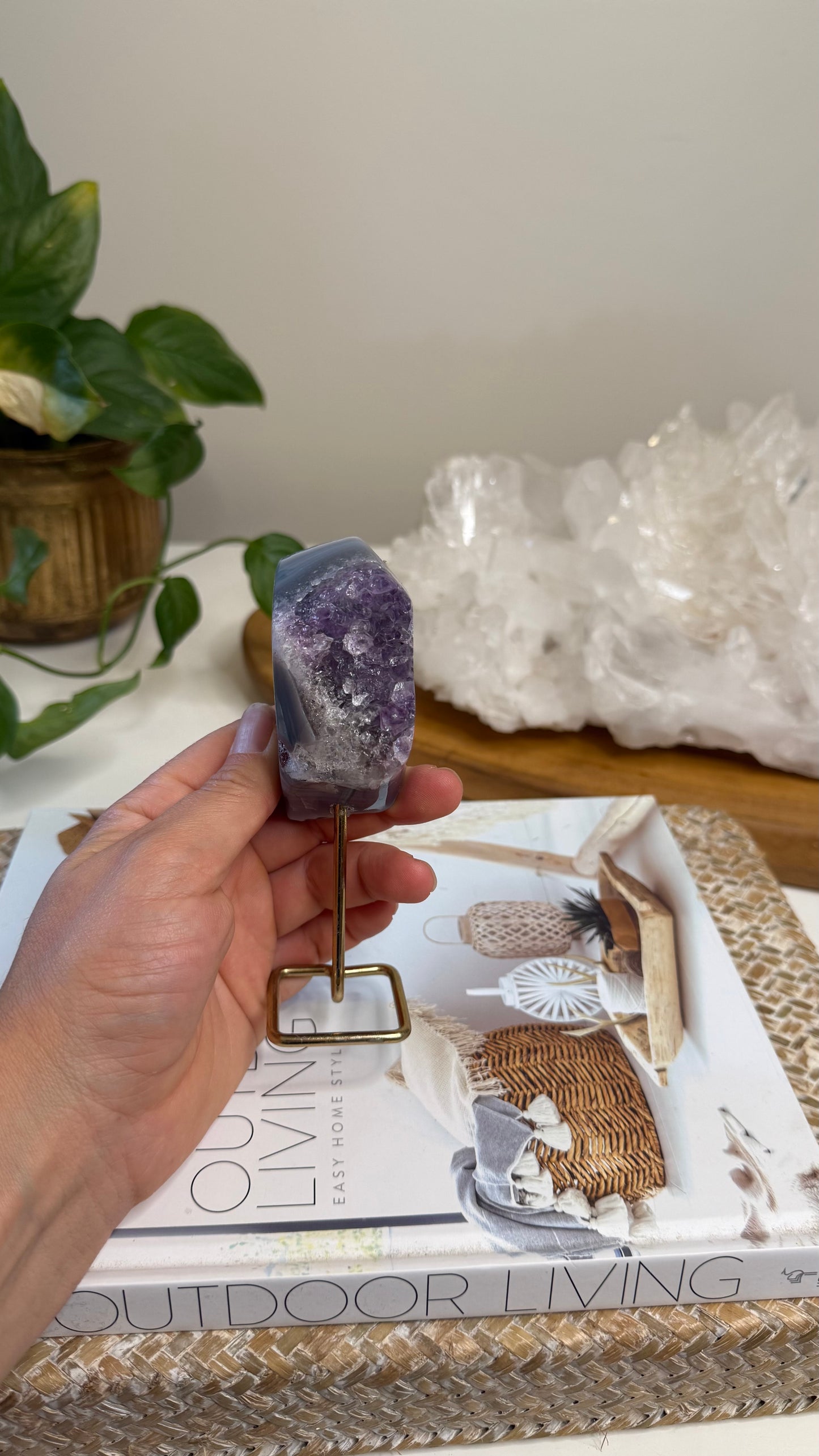 Amethyst with Agate on stand
